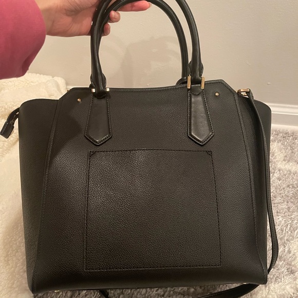 NEW Michael Kors Black Leather Tote with Two Charms Adjustable Strap - Picture 4 of 11